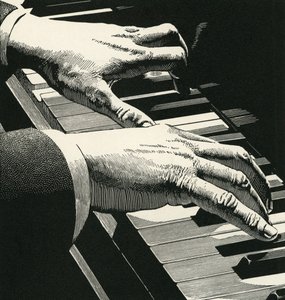 Illustration av händer som spelar ett piano av American School