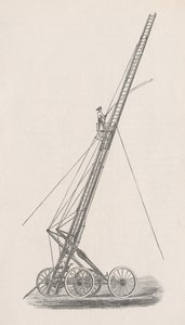 Illustration av slanghiss och lastbil nr 1. från rapporten från polisstyrelsen i brandkåren till Chicagos gemensamma råd, sid. 70., 1872 (trästick) av American School