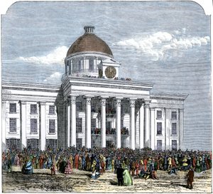 Invigning av president Jefferson Davis som president för Amerikas konfedererade stat, Montgomery City Hall, Alabama av American School