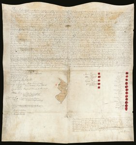 Indian Treaty, Easton Conference, Pennsylvania, 23 oktober 1758 (penna  bläck med vax på pergament) av American School