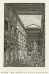 Interiör av Parthenon, med staty av Pallas-Athene av American School