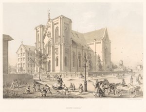 Jesuit Church, Church of the Holy Family, Chicago 1866 (litho) av American School