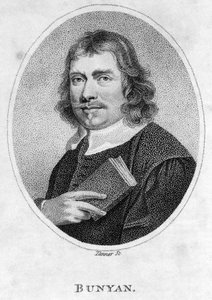 John Bunyan (1628-88) frontispice till Pilgrims Progress, 1805 av American School
