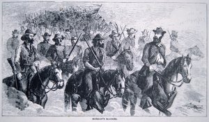 John Hunt Morgans (1825-64) Raiders (litho) av American School