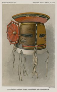 Katcina Mask med Squash Blossom Bihang och Regn Moln Symbolism av American School