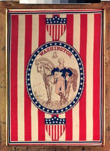 Tältduk föreställande ett ryttarporträtt i full längd av George Washington, ca 1876 (bomull) av American School
