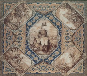 Huvudduk med porträtt av Zachary Taylor och striderna i det mexikanska kriget (1846-8), 1848 (bomull) av American School