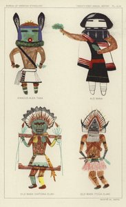 Kwacus Alek Taka, Alo Mana, Gammal mask (Katcina-klanen), Gammal mask (Tcua-klanen) (färglitografi) av American School