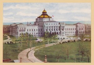 Library of Congress, Washington DC (färglitografi) av American School