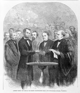 Lincoln avlade ed vid sin andra invigning, 4 mars 1865, publicerad 1865 av American School