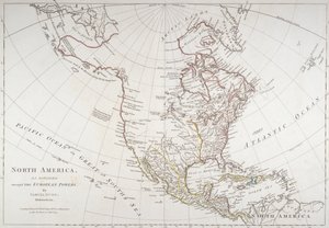 Karta som visar Nordamerika som delat av de europeiska makterna, 1774