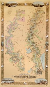 Karta som visar plantager vid Mississippifloden från Natchez till New Orleans, 1858