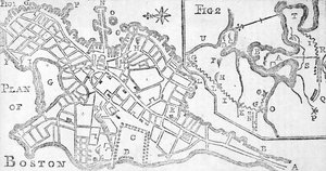 Karta över Boston, tryckt i Bickerstaffs Albany Almanack, 1776 (tryck)