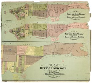 Karta över staden New York, som visar dess politiska indelningar och underavdelningar av American School
