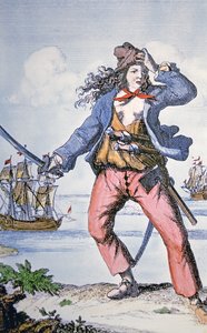 Mary Read, kvinnlig pirat (färgad gravyr) av American School