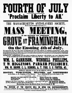 Massachusetts Anti-Slavery Society affisch som proklamerar frihet åt alla på självständighetsdagen, 1859 (tryck)