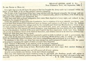 Meddelande till folket i Maryland för att stödja konfederationen, 8 september 1862 av American School