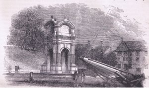 Monument i New Plymouth för att markera platsen för pilgrimsfädernas landstigning, illustration från Cassell