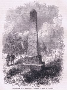 Monument över Bradfords grav i New Plymouth 1641, illustration från Cassell