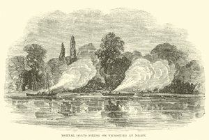 Mortelbåtar skjuter mot Vicksburg på natten, juli 1862 av American School