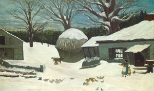 New England Farm in Winter, c.1850 av American School