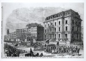 New York City: Demonstration av de färgade invånarna i New York för att hedra antagandet av det femtonde tillägget till Förenta staternas konstitution, 8 april 1870, från 