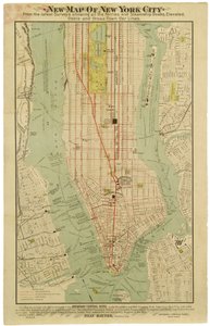 Ny karta över New York City från de senaste undersökningarna som visar alla färjor och ångfartygshamnar, förhöjda tunnelbanor elektriska [sic] och tvärgående stadsbilslinjer. av American School
