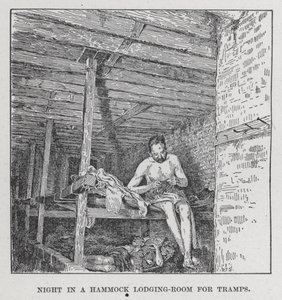 Natt i en hängmatta logi-rum för luffare (litho) av American School