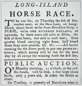 Meddelande om en hästkapplöpning på Long Island, från Rivington
