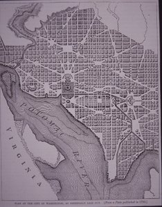 Plan över staden Washington DC som lagts upp av major Pierre Charles L