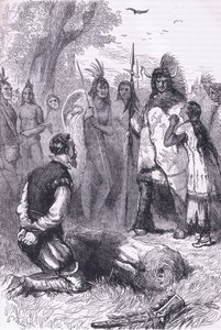 Pocahontas räddar kapten Smiths liv, illustration från Cassell