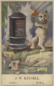 Isbjörn dansar vid en spis (chromolitho) av American School