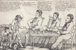 Politisk tecknad film på kvällen före kriget 1812, ca 1812 (litho) av American School