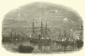 Bärares flotta firar fångsten av Fort Fisher, januari 1865 av American School