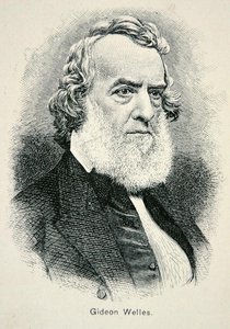 Porträtt av Gideon Welles (1802-78), sekreterare för den amerikanska flottan under kriget och återuppbyggnaden (litho) av American School