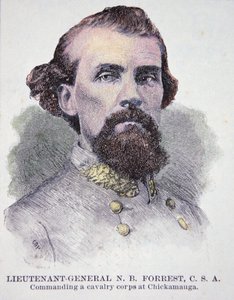 Porträtt av generallöjtnant Nathan B. Forrest (1821-77) (litho) av American School