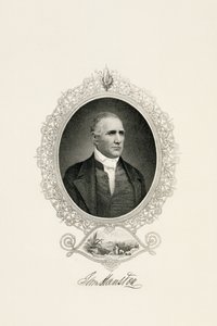 Porträtt av Sam Houston med stadsutsikt, ca. 1855-c. 1860 (stål-faced gravyr på vävt papper) av American School