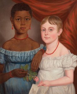 Porträtt av två flickor, tidigt 1800-tal (olja på duk) av American School