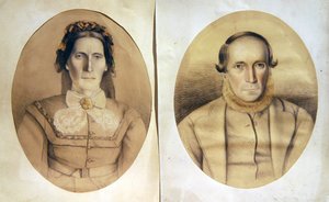 Porträtt av man och hustru, ca 1880 (färgade kritor på papper) av American School