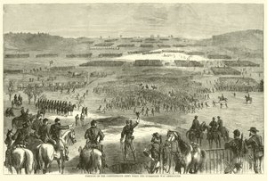 Den konfedererade arméns position när kapitulationen tillkännagavs, april 1865 av American School
