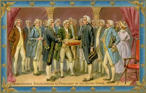 Vykort föreställande George Washingtons presidentinvigning (tryck) av American School