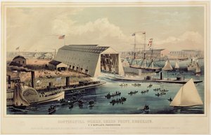 Affisch som annonserar Continental Works, Greenpoint Brooklyn, publicerad av Endicott & Co. av American School