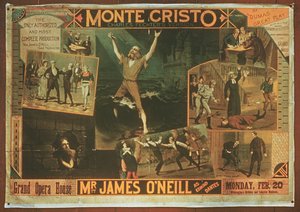 Affisch som annonserar Mr James ONeill som Edmond Dantes, i Charles Fichter-versionen av Greven av Monte Cristo