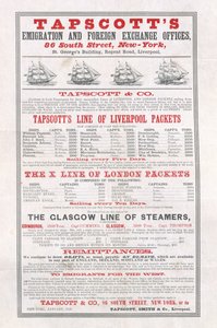 Affischannonsering Tapscotts Emigration and Foreign Exchange Offices, New York, januari 1859