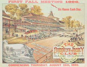 Affisch som annonserar Brooklyn Jockey Club Race Course, 1886