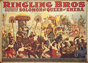 Affisch som annonserar "Ringling Bros." cirkus, ca 1900 (färg litho) av American School