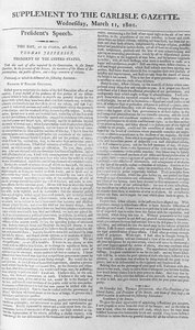 President Jeffersons invigningstal, tillägg till Carlisle Gazette, 11 mars 1801 av American School