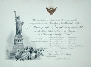Presidentinbjudan till invigningen av Frihetsgudinnan, torsdagen den 28 oktober 1886 (gravyr) av American School