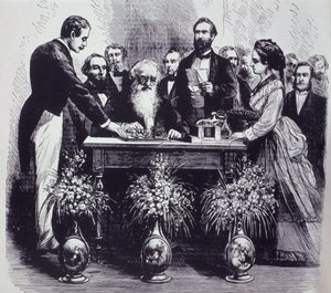 Professor Samuel Finley Breese Morse (1791-1872) förklarar funktionen av sin uppfinning av American School