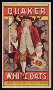 Quaker Oats, reklam sent 1800-tal eller tidigt 1900-tal (chromolitho) av American School